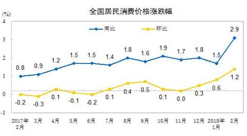 統計局：2月份居民消費價(jià)格同比上漲2.9%